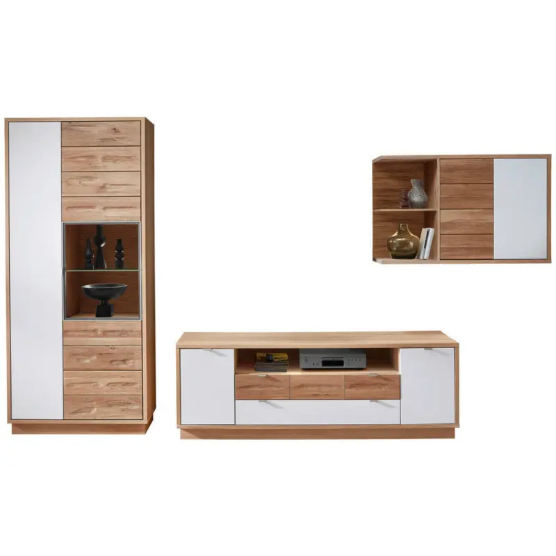 Wohnwand 360/211/48 cm in Weiß, Wildeiche