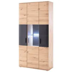 Vitrinenkombination in Anthrazit, Eichefarben