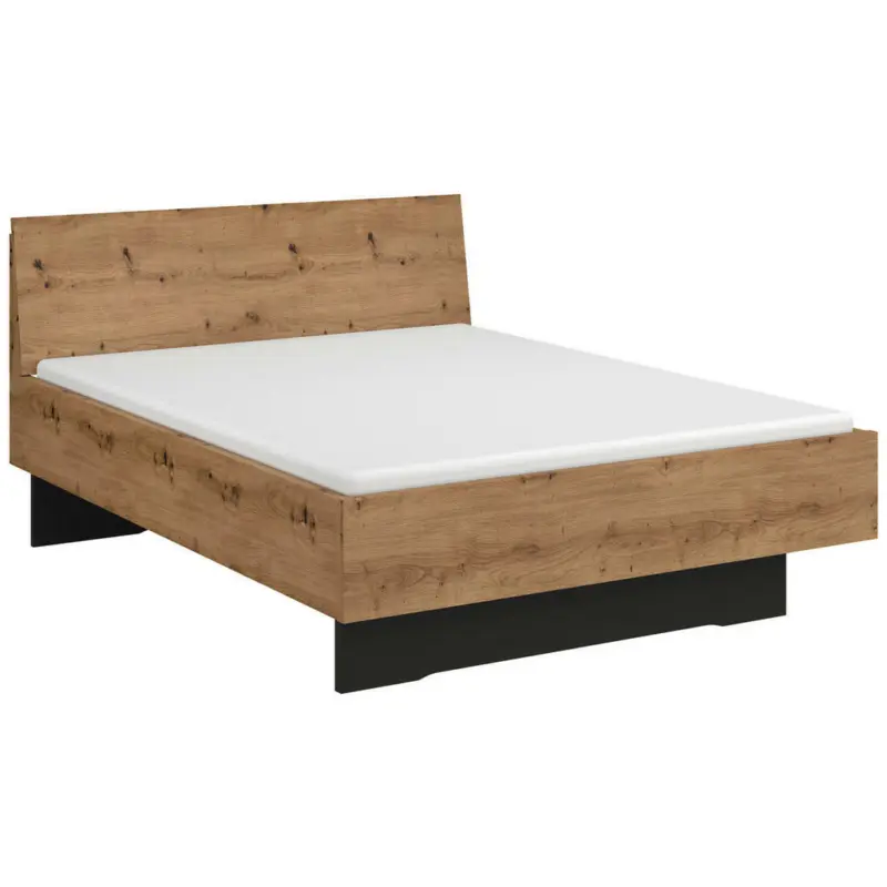 Bett 140/200 cm in Graphitfarben, Eichefarben, Eiche Artisan