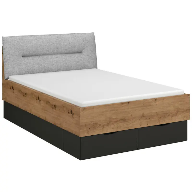 Bett 120/200 cm in Graphitfarben, Grau, Eiche Artisan