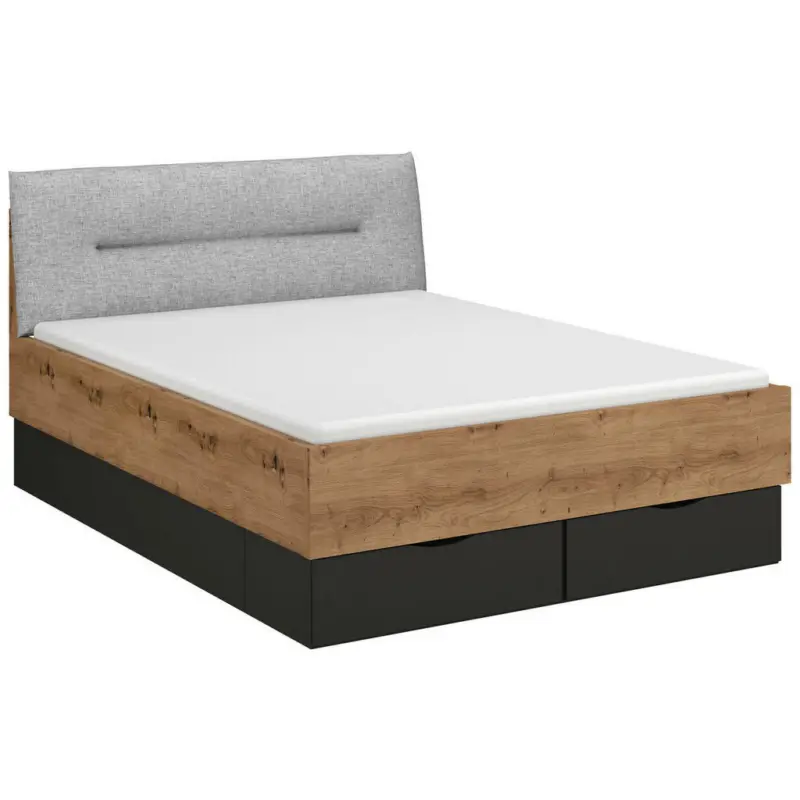 Bett 140/200 cm in Graphitfarben, Grau, Eiche Artisan