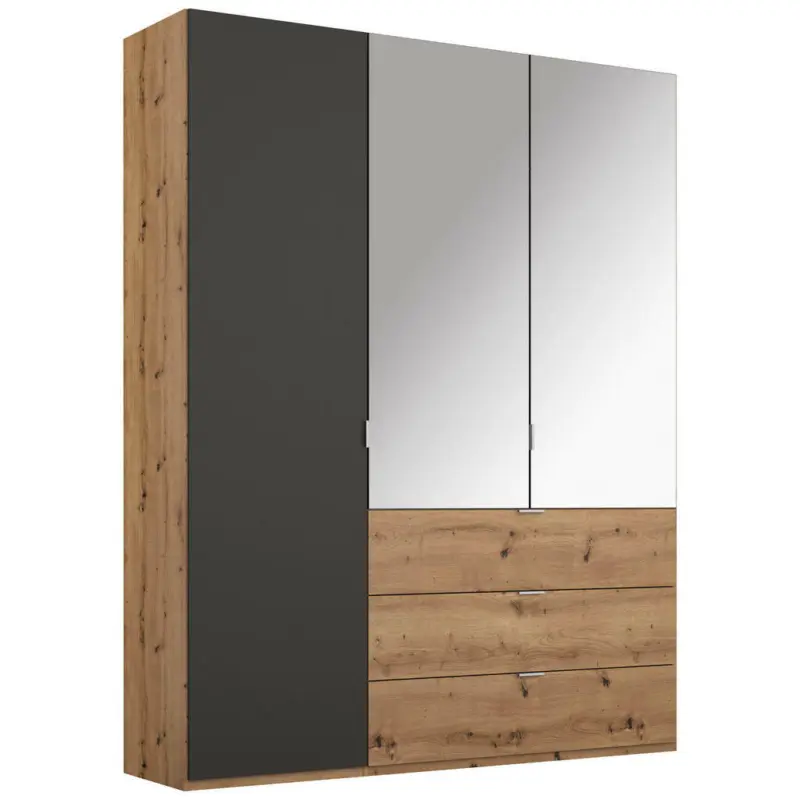 Drehtürenschrank in Graphitfarben, Eichefarben