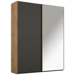 Schwebetürenschrank in Graphitfarben, Eichefarben