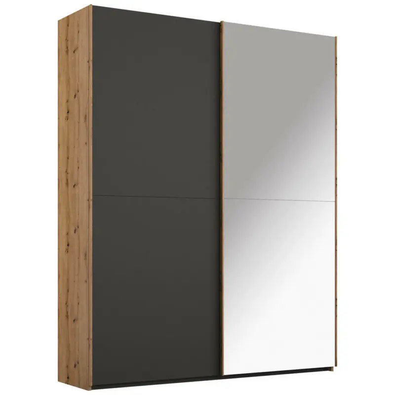 Schwebetürenschrank in Graphitfarben, Eichefarben