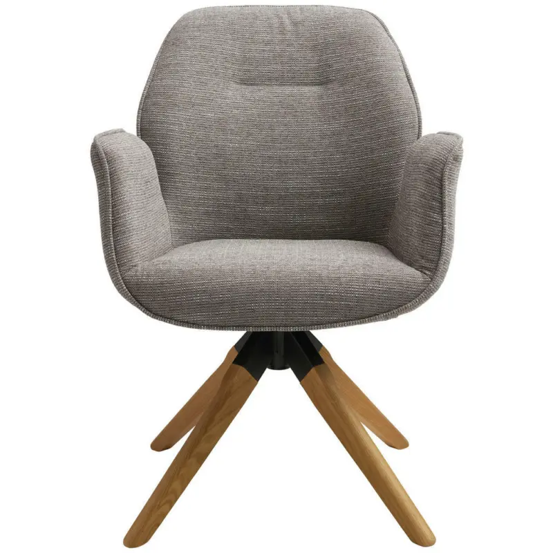 Armlehnstuhl in Holz, Textil Grau, Naturfarben