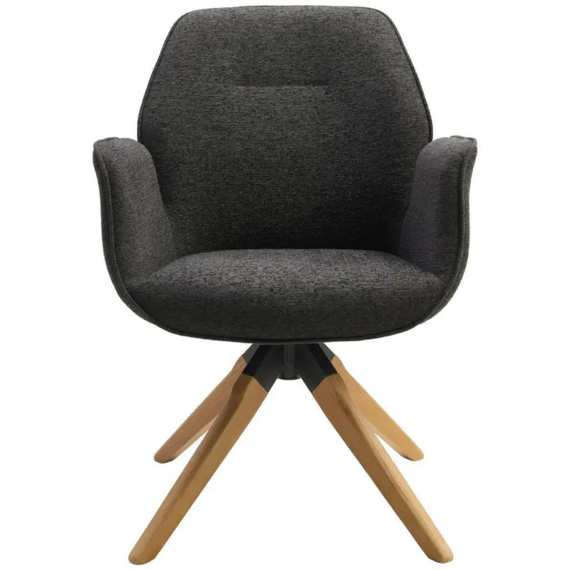 Armlehnstuhl in Holz, Textil Anthrazit, Naturfarben