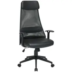 Drehstuhl in Lederlook, Netzbespannung Schwarz