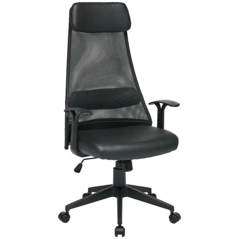 Drehstuhl in Lederlook, Netzbespannung Schwarz