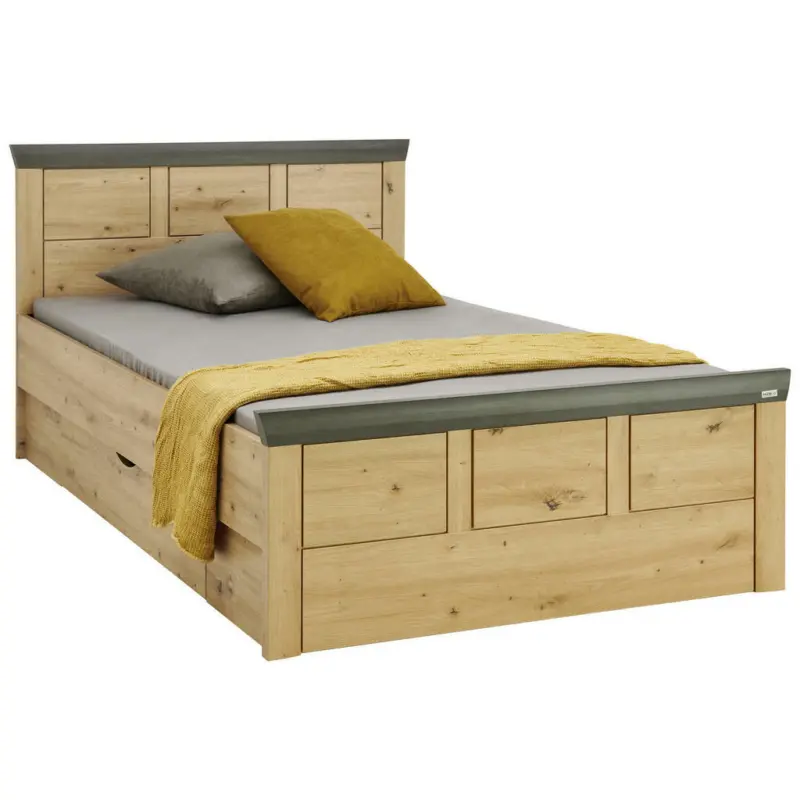 Bett 120/200 cm in Eichefarben, Dunkelgrau