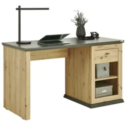 Schreibtisch 135/59/76 cm in Eichefarben, Dunkelgrau
