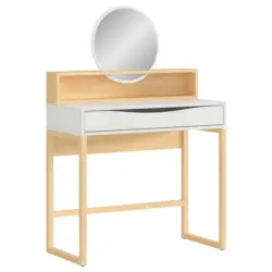 Schminktisch in Weiß, Kieferfarben, Weiß Hochglanz