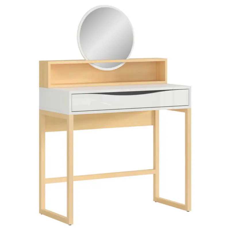 Schminktisch in Weiß, Kieferfarben, Weiß Hochglanz