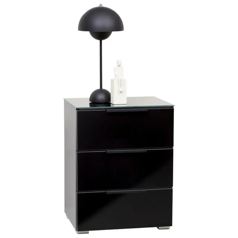 Nachtkästchen in Schwarz, Eichefarben