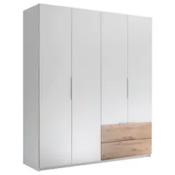 Falttürenschrank in Weiß, Eichefarben