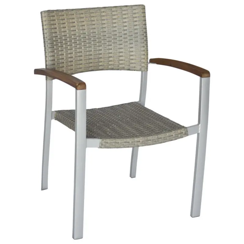 Gartensessel-Set Holz, Metall, Kunststoff Silberfarben, Akaziefarben, Beige
