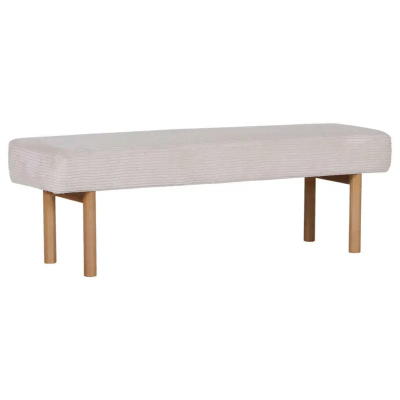 Hockerbank in Holz, Textil Beige