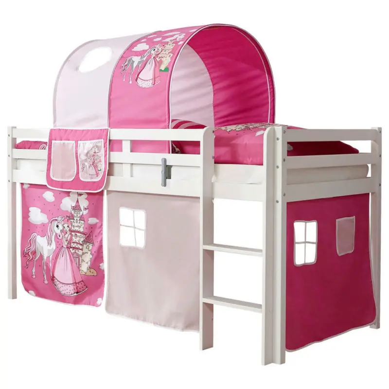 Mittelhohes Bett 90/200 cm Weiß, Pink