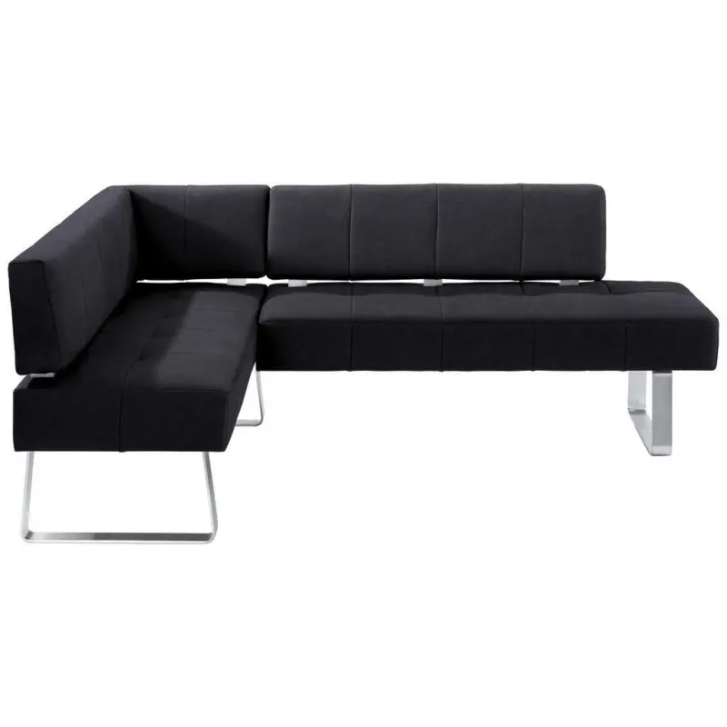 Eckbank 165/227 cm in Schwarz, Edelstahlfarben