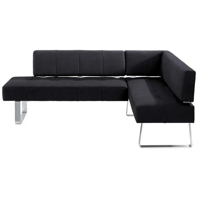 Eckbank 227/165 cm in Schwarz, Edelstahlfarben
