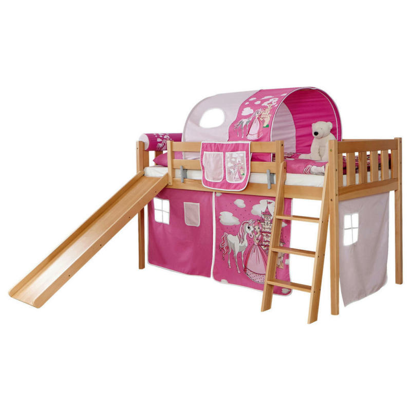 Spielbett 90/200 cm in Naturfarben, Pink