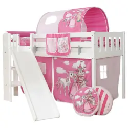 Spielbett 90/200 cm in Weiß, Pink