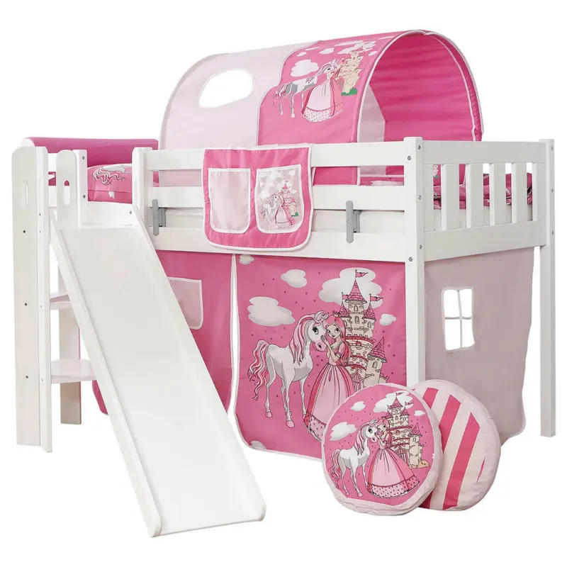 Spielbett 90/200 cm in Weiß, Pink