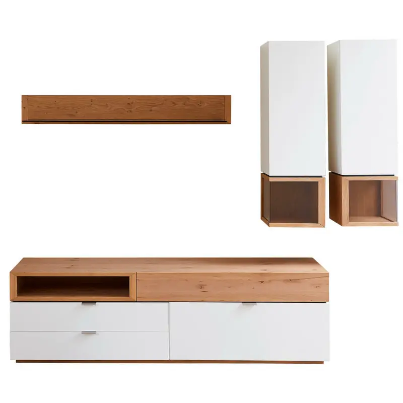 Wohnwand 251/200/50 cm in Schwarz, Wei&szlig;, Eichefarben