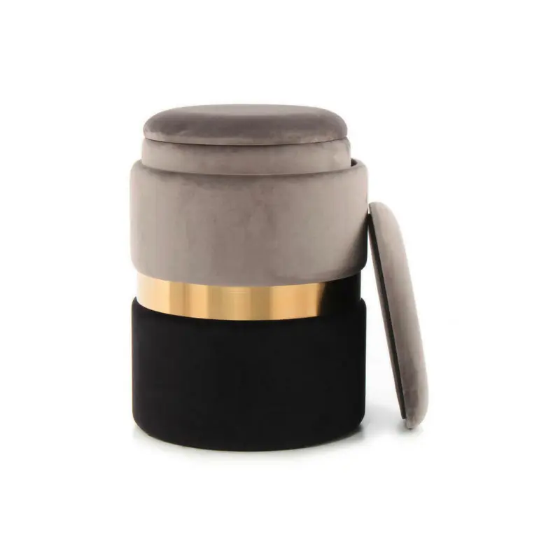 Hockerset in Grau, Schwarz, Goldfarben