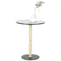 Beistelltisch in Holz, Metall, Glas 40/40/48 cm