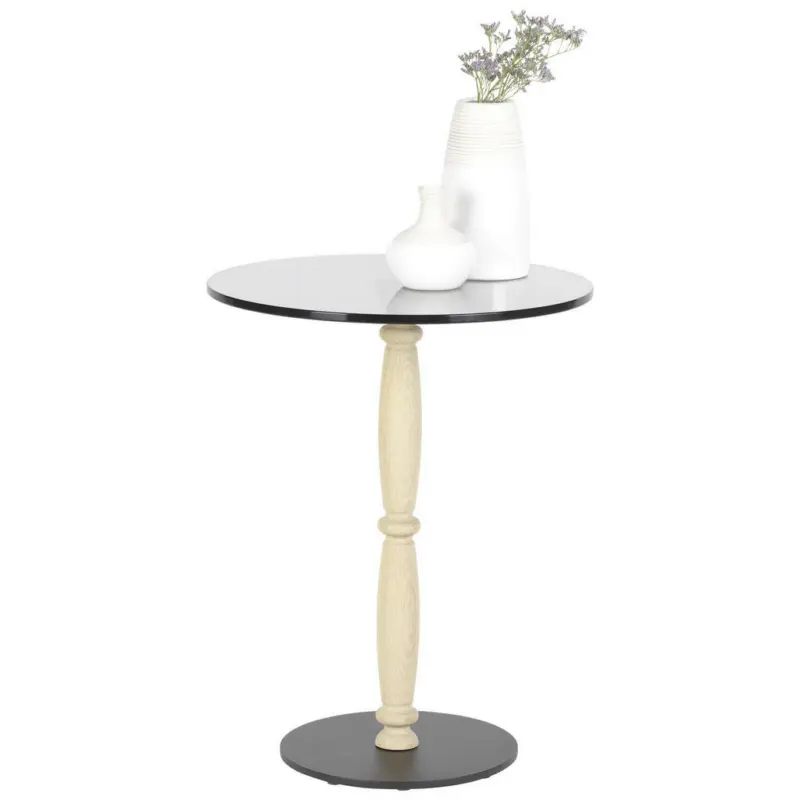 Beistelltisch in Holz, Metall, Glas 40/40/48 cm