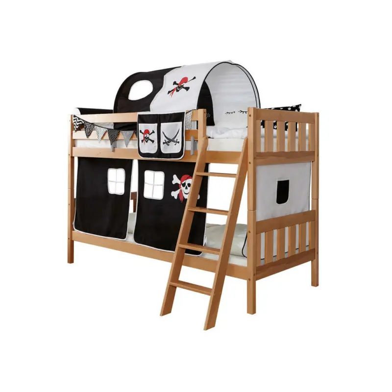 Etagenbett 90/200 cm Naturfarben, Schwarz, Weiß