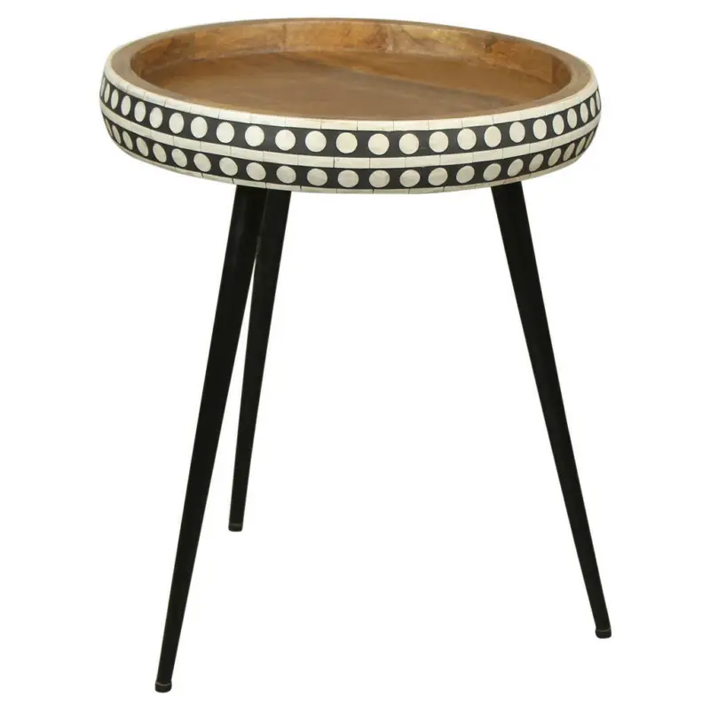 Nachttisch in massiv Mangoholz Naturfarben, Schwarz, Weiß