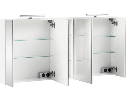 LED-Spiegelschrank Möbelpartner Basic/Runa 4-türig 141,6x16x75 cm weiß hochglanz
