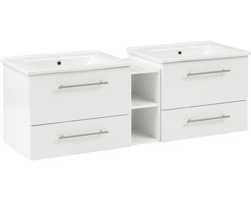 Badmöbel-Set Möbelpartner Basic Runa 52,5x151x45,5 cm mit Keramik-Doppelwaschbecken weiß glänzend