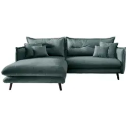 Ecksofa in Velours Dunkelblau, Dunkelgrün