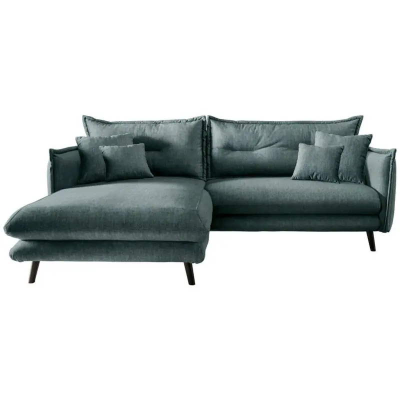 Ecksofa in Velours Dunkelblau, Dunkelgrün