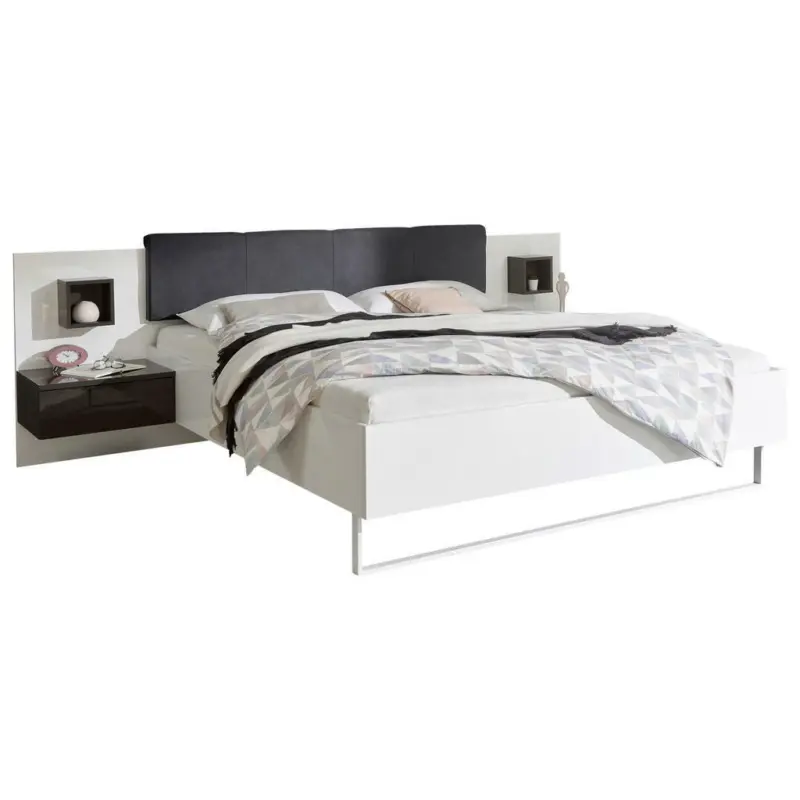 Bettanlage 180/200 cm in Anthrazit, Weiß Hochglanz