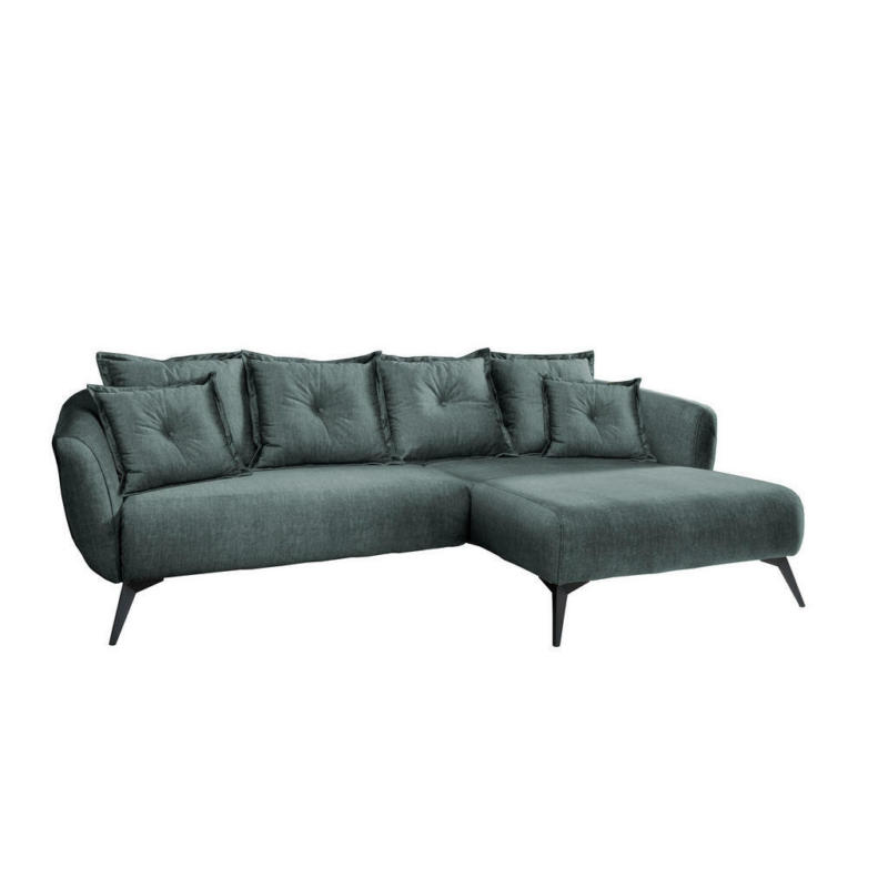 Ecksofa in Velours Dunkelblau, Dunkelgrün