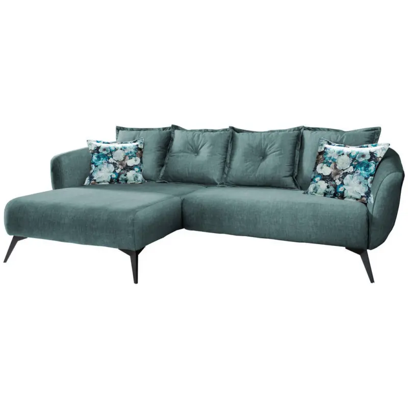 Ecksofa in Velours Dunkelblau, Dunkelgrün