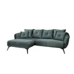 Ecksofa in Velours Dunkelblau, Dunkelgrün