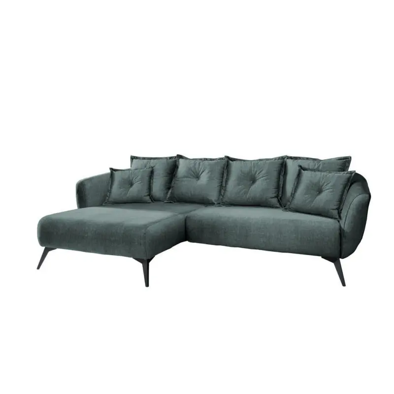 Ecksofa in Velours Dunkelblau, Dunkelgrün