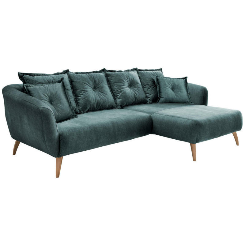 Ecksofa in Velours Dunkelblau, Dunkelgrün