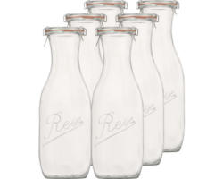 Saftflasche, Vorratsflasche Rex RR60 inkl. Glasdeckel, Dichtung und Klammern 1 L 6 Stk.