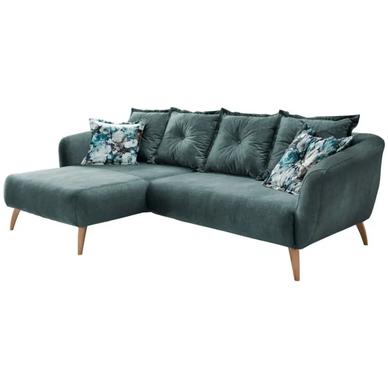Ecksofa in Velours Dunkelblau, Dunkelgrün