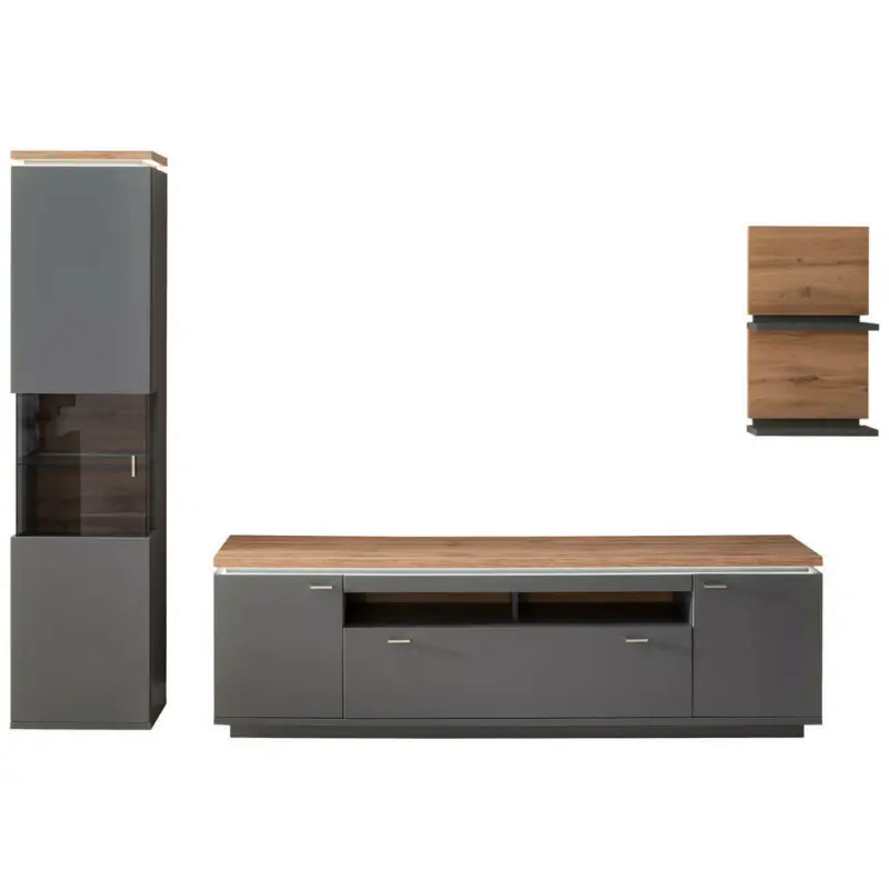 Wohnwand 270/208/50 cm in Grau, Eiche Wotan