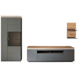 Wohnwand 335/208/50 cm in Grau, Eiche Wotan