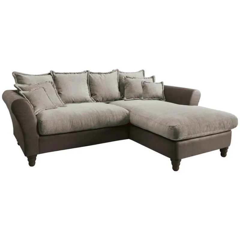 Ecksofa in Chenille, Mikrofaser Dunkelbraun, Hellbraun