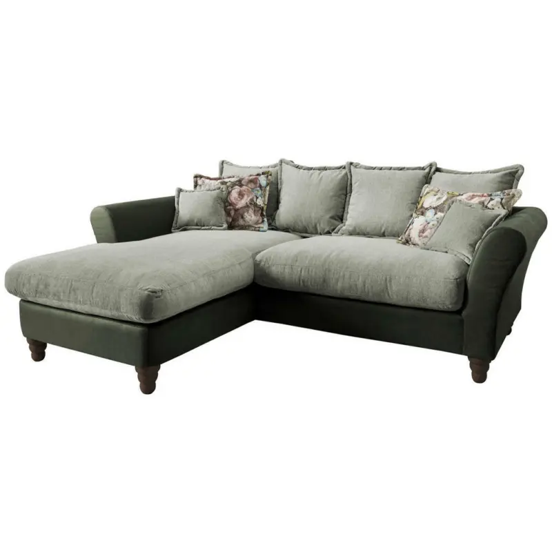 Ecksofa in Chenille, Mikrofaser Grün, Hellgrün