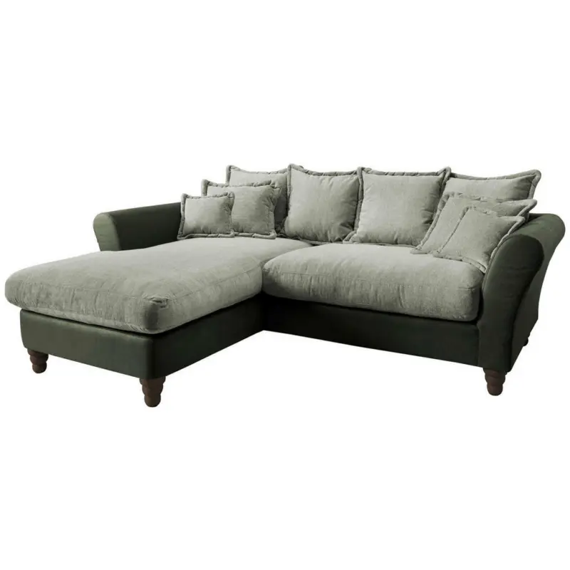 Ecksofa in Chenille, Mikrofaser Grün, Hellgrün
