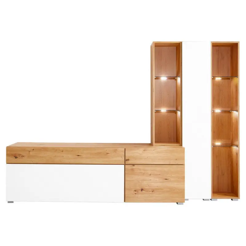 Wohnwand 240/167/50 cm in Weiß, Eiche Artisan